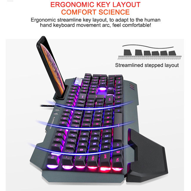 CLAVIER GAMING AVEC SUPPORT - CLAVIER GAMING MÉCANIQUE FILAIRE – CONFORT, PRÉCISION ET ÉCLAIRAGE PERSONNALISABLE.